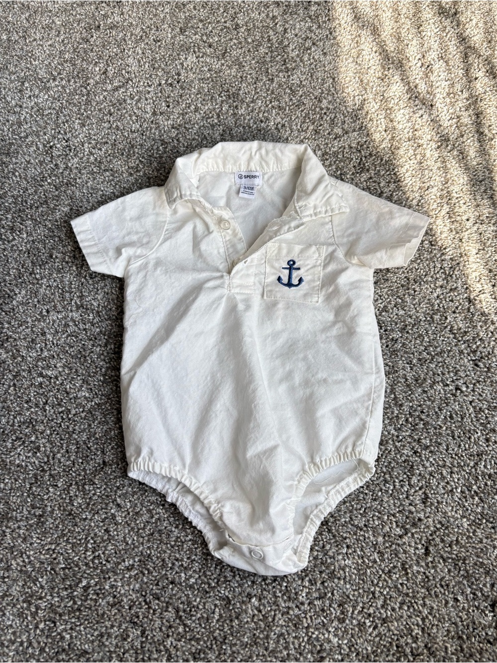 White Anchor Polo One-Piece Bodysuit for Kids by Sperry